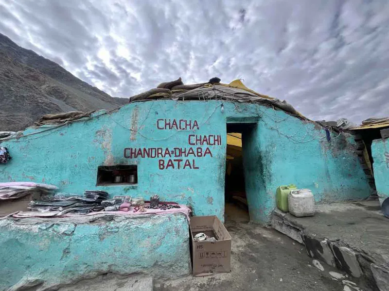 Famous Chandra Dhaba of Chacha Chachi stone refuge hut at Batal on the way to Spiti Valley