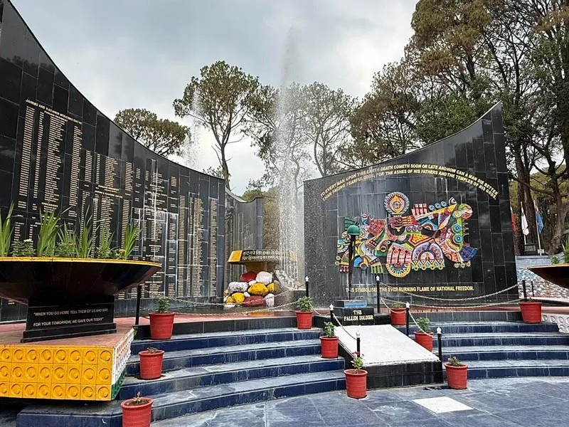 War Memorial black marble walls and fountain monument in Dharamshala Himachal Pradesh