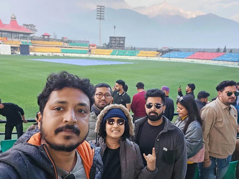 Visitors capturing memories at the scenic HPCA Stadium Dharamshala