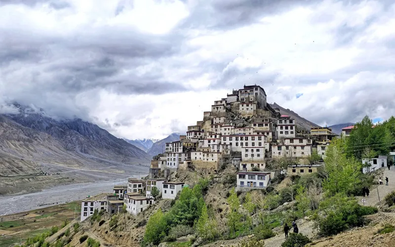 Ancient Key Monastery perched atop a rugged mountain hill in Spiti Valley